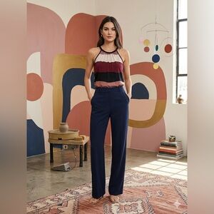 Chocolate USA Multi-Color Striped Halter Top Blouse Keyhole Back M